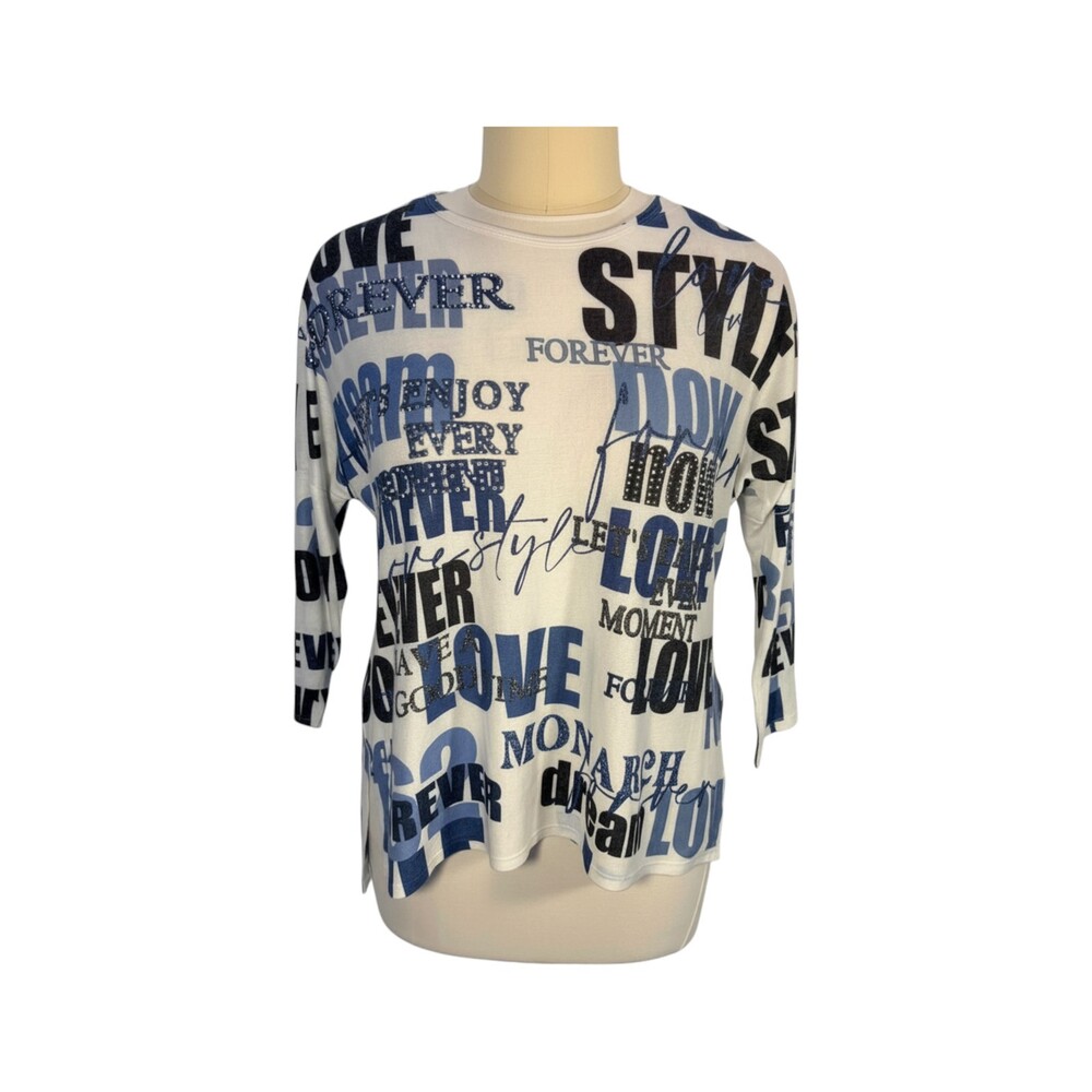 Gigi Moda Blue Black Women's Graphic Print Long Sleeve Knit Shirt Size XL